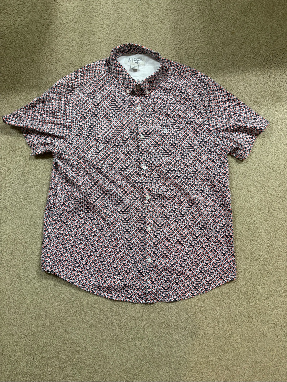 Original Penguin Red and Blue Short-Sleeve Button-Down Shirt